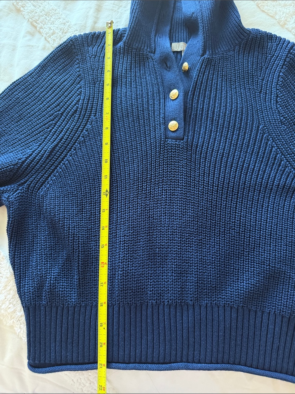 J. Crew Navy Ribbed Button-Front Cotton Turtleneck Sweater - Picture 5 of 8